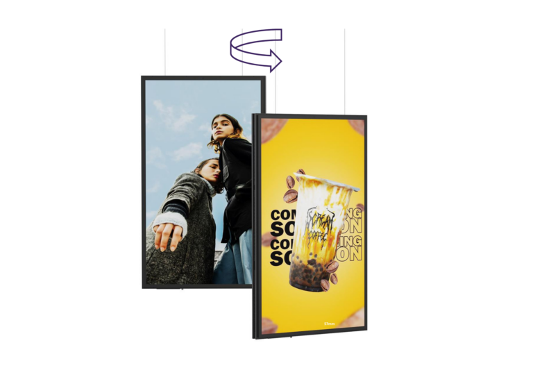 Monitory witrynowe - wariant dwustronnym opcja montażu na linkach